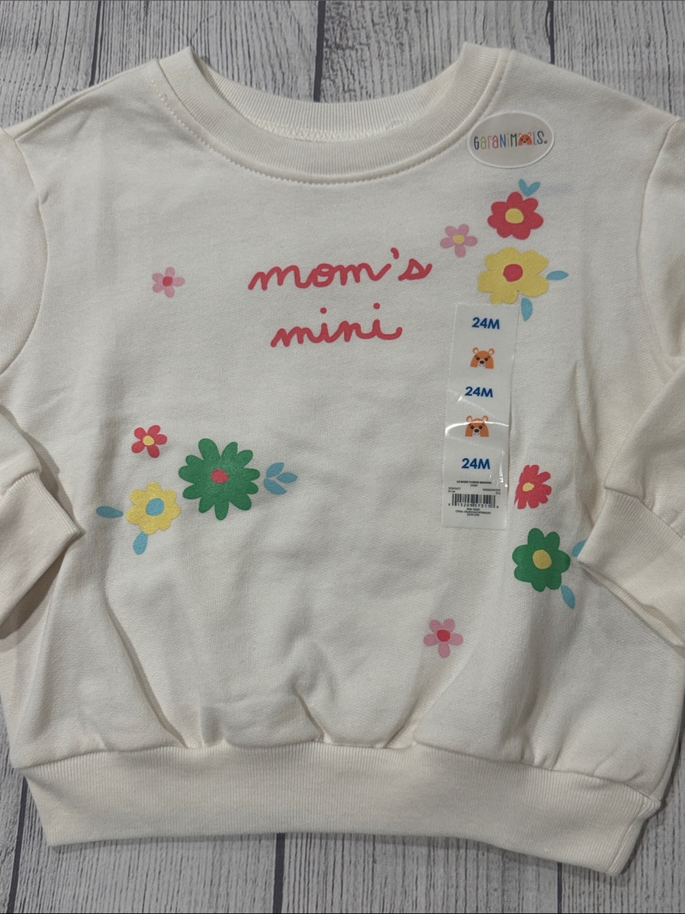 Garanimals Cream Crewneck Sweatshirt with Floral Print and Pink Script